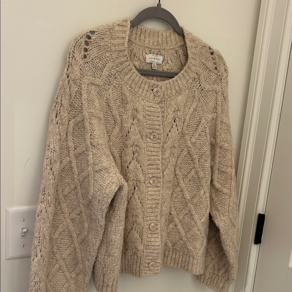 Lucky Brand Beige Cable Knit Cardigan